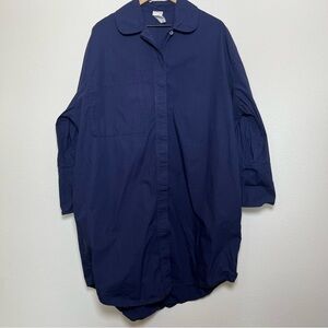 Kowtow‎ Women Shirt Dress Small Navy Blue Long Sleeve Poplin Lagenlook Organic
